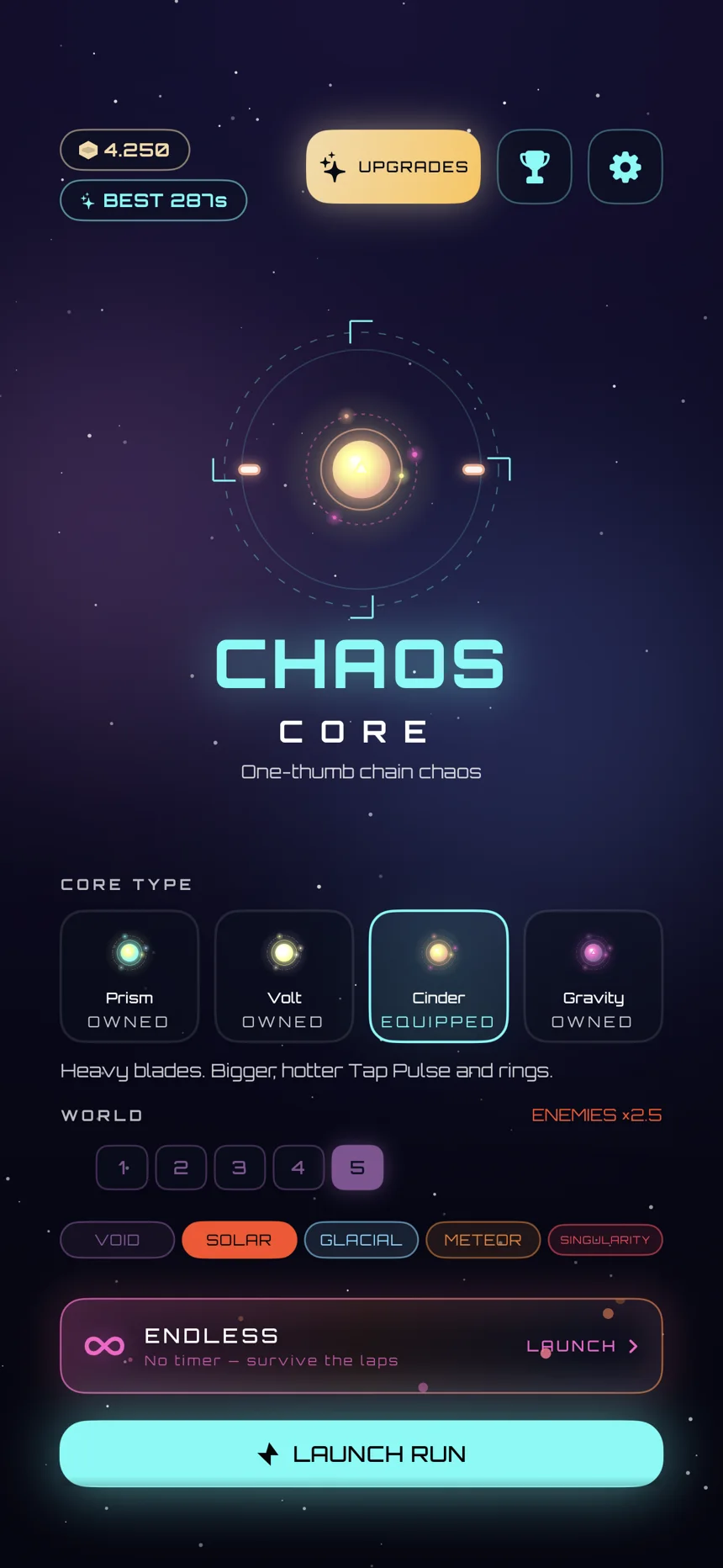 Current Chaos Core main menu