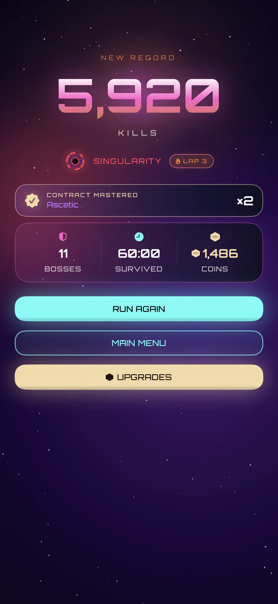 Chaos Core Endless new-record result with run statistics